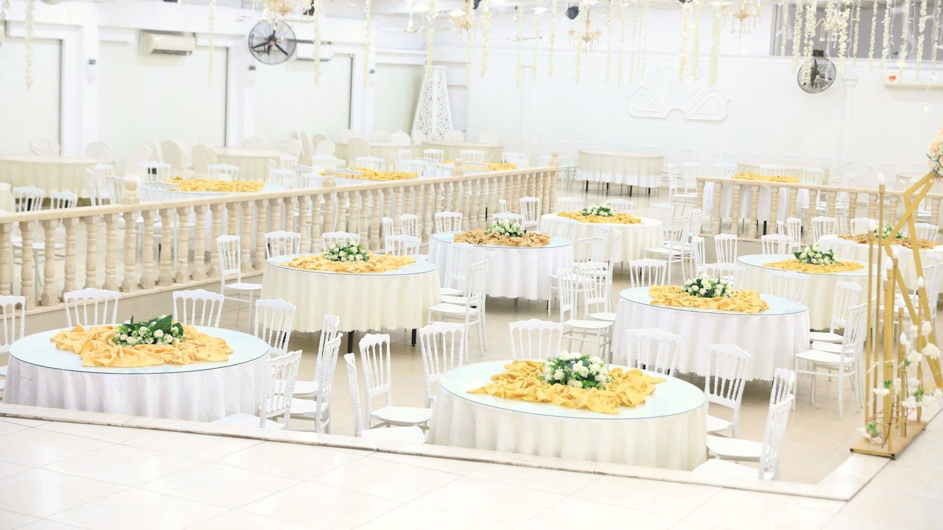 Banquet hall laid out ahead of an event