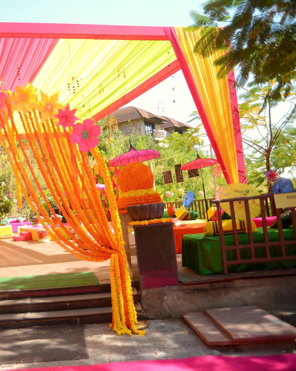 Draped entrance welcoming guests into the function