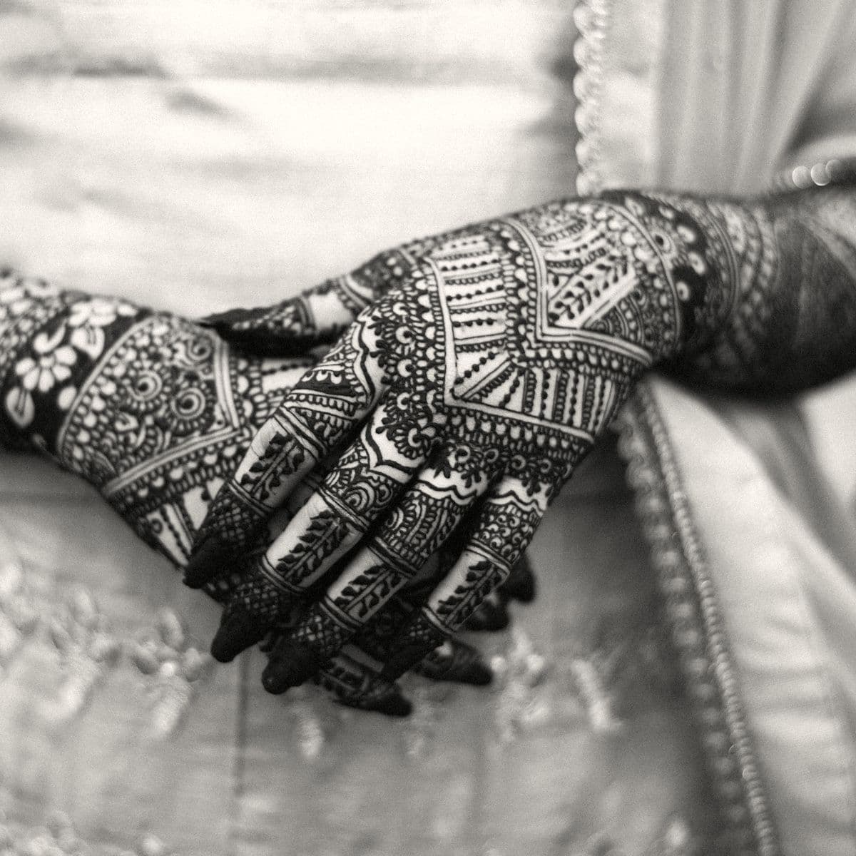 Detail of finished mehendi work on the hands