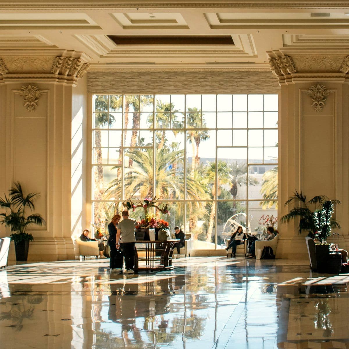 Guests arriving at a resort wedding welcome area